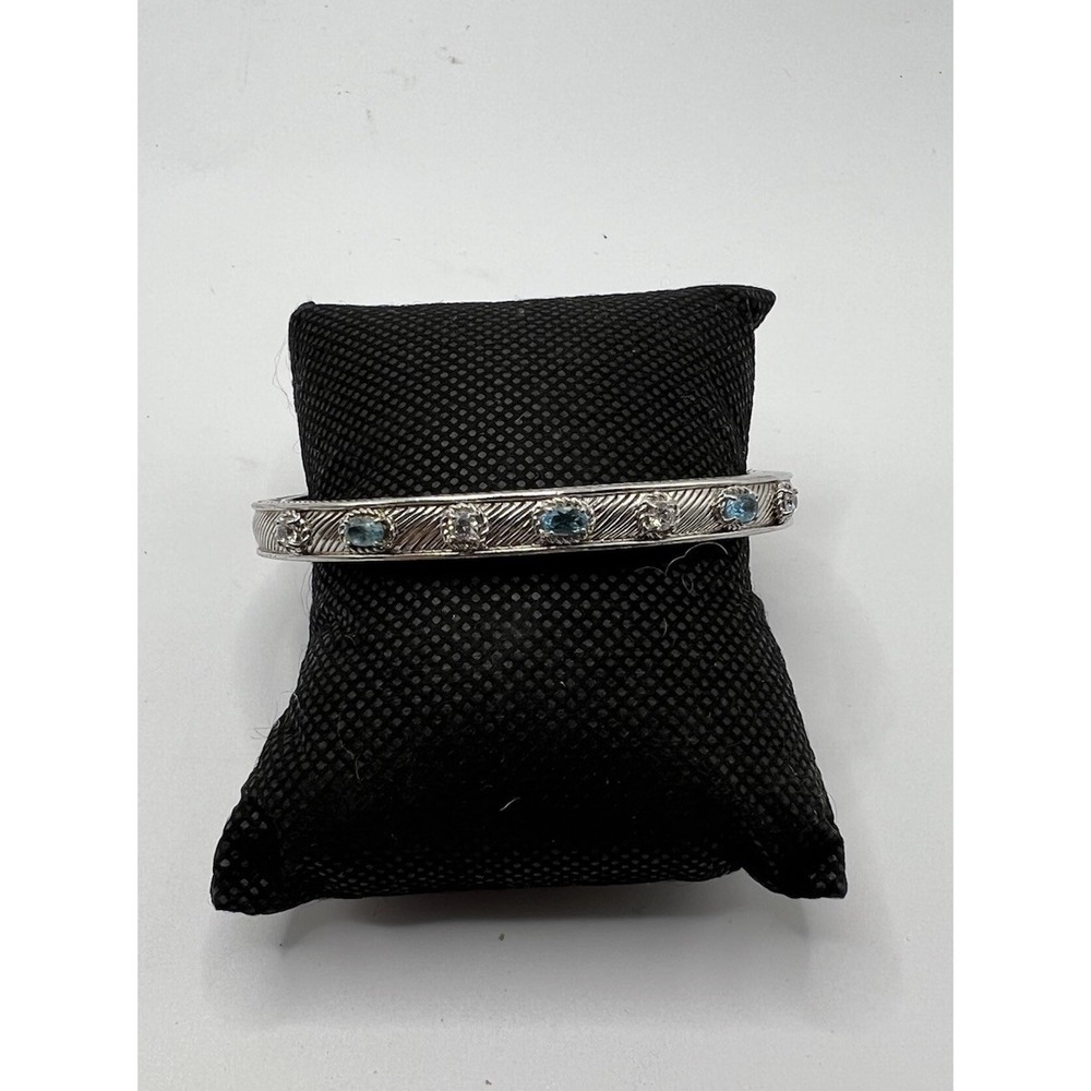 Judith Ripka 925 Sterling Silver Blue CZ Cuff Bracelet Textured Thailand